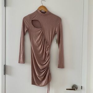 Nude Tone Sparkly Glitter Women’s Bodycon Dress With Cutouts S/XS